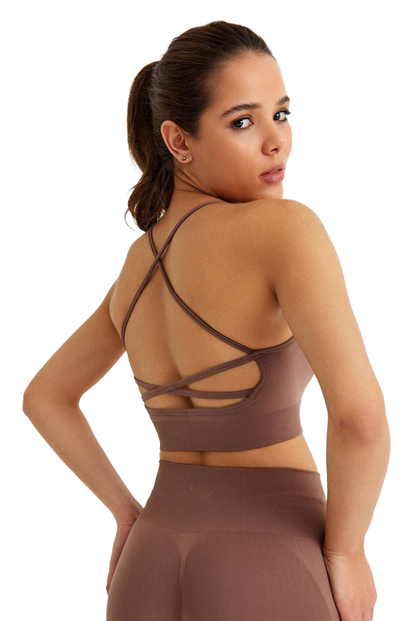 Seamless Sports Bra with Cross Back Detail